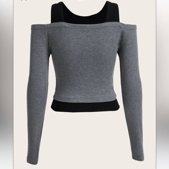 NWT SHEIN ICON Two Tone Cold Shoulder 2 In 1 Tee Women’s Size Medium. - Picture 2 of 5